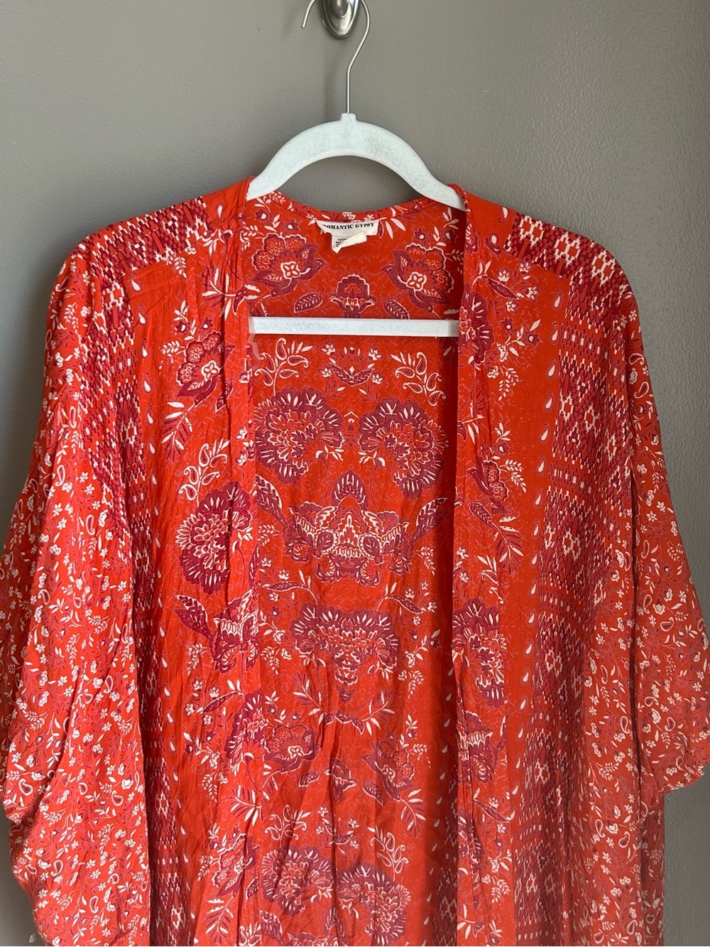 Romantic Gypsy Bohemian Kimono Duster Cover Up - Red Floral